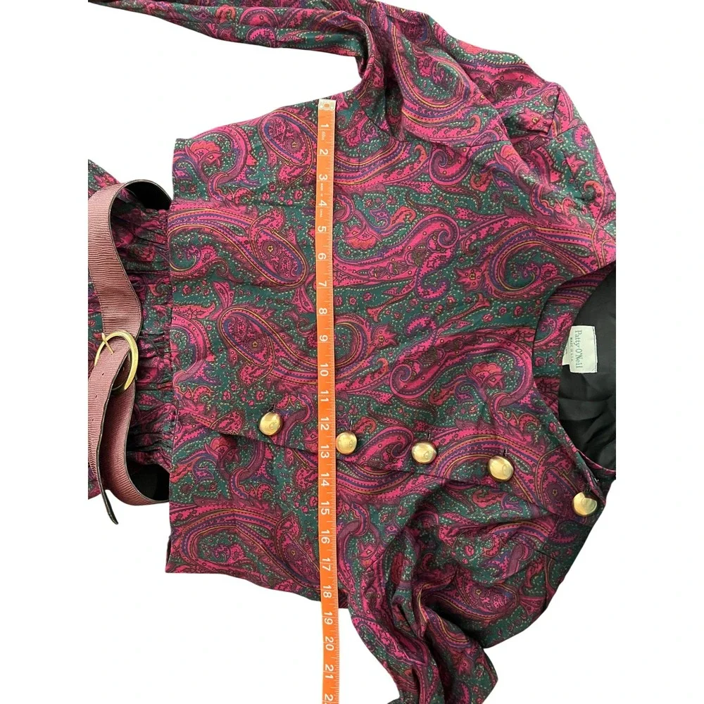 Patty O'Neil Vintage Paisley Dress Set with Cropped Jacket and Belt Pink Green 8